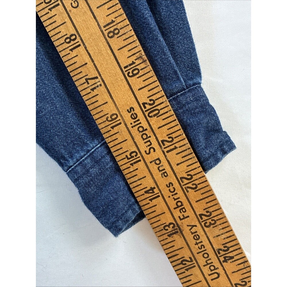 Vtg 90s Y2K Bobbie Brooks Denim Shirt Sz L Blue Floral Embroidery Red Plaid Trim - Picture 13 of 13